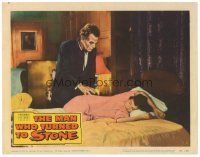 3e588 MAN WHO TURNED TO STONE LC #5 '57 creepy Friedrich von Ledebur attacks sleeping girl on bed!