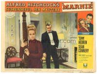 3e595 MARNIE LC #2 '64 Sean Connery in tuxedo with Tippi Hedren in bedroom, Alfred Hitchcock