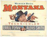 3e075 MONTANA TC '50 cowboy Errol Flynn close up with gun + kissing Alexis Smith!