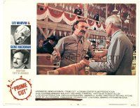3e721 PRIME CUT LC #1 '72 close up of Lee Marvin & Gene Hackman talking in cattle barn!
