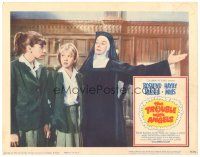 3e913 TROUBLE WITH ANGELS LC '66 nun Rosalind Russell shows Hayley Mills & Harding which way to go