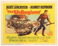 3e131 UNFORGIVEN TC '60 art of Burt Lancaster & Audrey Hepburn, directed by John Huston!