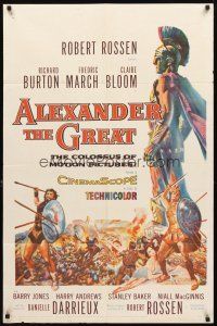 3g023 ALEXANDER THE GREAT 1sh '56 Richard Burton, Frederic March, cool battle artwork!