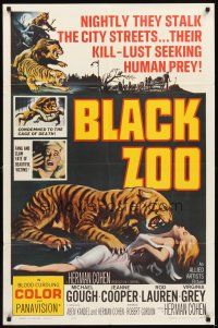 3g090 BLACK ZOO 1sh '63 cool horror image of fang and claw killers stalking the city streets!