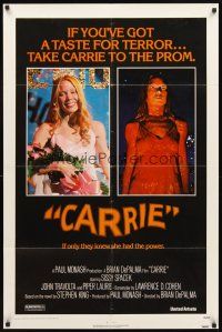 3g142 CARRIE 1sh '76 Stephen King, Sissy Spacek before and after her bloodbath at the prom!