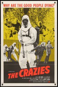 3g174 CRAZIES 1sh '73 George Romero, great image of creepy hooded man in gas mask!