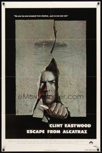 3g227 ESCAPE FROM ALCATRAZ 1sh '79 cool artwork of Clint Eastwood busting out by Lettick!