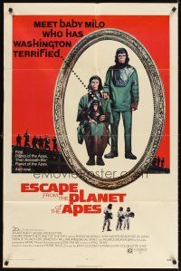 3g228 ESCAPE FROM THE PLANET OF THE APES 1sh '71 meet Baby Milo who has Washington terrified!