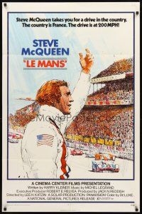 3g428 LE MANS 1sh '71 artwork of race car driver Steve McQueen waving at fans!