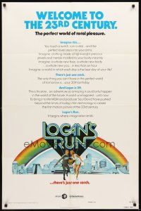 3g456 LOGAN'S RUN advance 1sh '76 art of Michael York & Jenny Agutter running by Charles Moll!