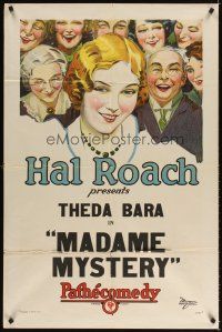 3g495 MADAME MYSTERY 1sh '26 stone litho Hal Roach stock poster for Theda Bara's last movie!