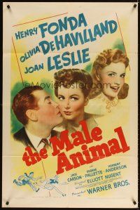 3g502 MALE ANIMAL 1sh '42 art of Henry Fonda with pretty Olivia de Havilland & Joan Leslie!