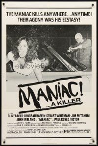 3g509 MANIAC 1sh '77 Oliver Reed, Deborah Raffin, the maniac kills anywhere!