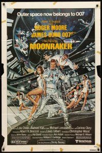 3g529 MOONRAKER 1sh '79 art of Roger Moore as James Bond & sexy Lois Chiles by Goozee!