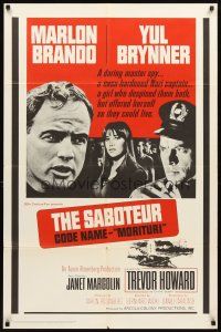 3g533 MORITURI 1sh '65 art of Marlon Brando & Nazi captain Yul Brynner, The Saboteur!