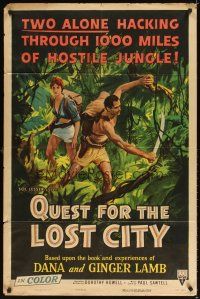 3g667 QUEST FOR THE LOST CITY style A 1sh '54 two alone hacking through 100 miles of Mayan jungle!