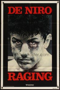 3g673 RAGING BULL teaser 1sh '80 classic close up boxing image of Robert De Niro, Martin Scorsese