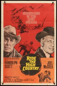 3g701 RIDE THE HIGH COUNTRY 1sh '62 Randolph Scott & Joel McCrea, showdown in the High Sierra!
