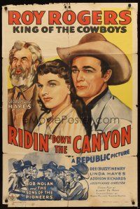 3g703 RIDIN' DOWN THE CANYON 1sh '42 Roy Rogers, Gabby Hayes, Linda Hayes, Sons of the Pioneers