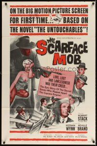 3g750 SCARFACE MOB 1sh '62 Barbara Nichols, cool art of Robert Stack as Eliot Ness!