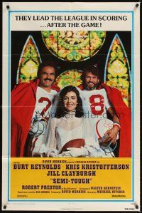 3g758 SEMI-TOUGH 1sh '77 Jill Clayburgh between Burt Reynolds & Kris Kristofferson!