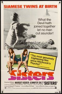 3g784 SISTERS 1sh '73 Brian De Palma, Margot Kidder is a set of conjoined twins!