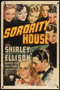 3g804 SORORITY HOUSE 1sh '39 art of lots of college girls staring down at Shirley & Ellison!