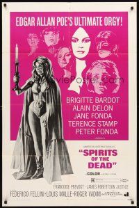 3g813 SPIRITS OF THE DEAD 1sh '69 Federico Fellini, Reynold Brown artwork of sexy Jane Fonda!