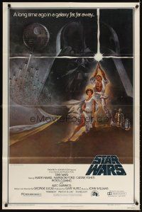 3g824 STAR WARS third printing style A 1sh '77 George Lucas classic sci-fi epic, art by Tom Jung!
