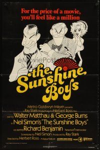 3g842 SUNSHINE BOYS 1sh '75 great Al Hirschfeld art of George Burns, Walter Matthau & Lee Meredith!