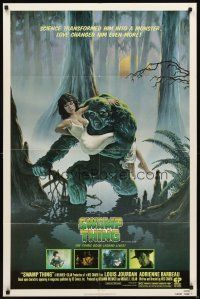 3g847 SWAMP THING 1sh '82 Wes Craven, Richard Hescox art of him holding sexy Adrienne Barbeau!