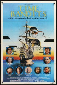 3g896 TIME BANDITS 1sh '81 John Cleese, Sean Connery, art by director Terry Gilliam!