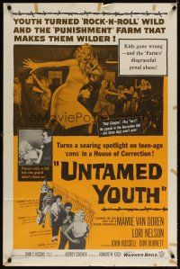 3g921 UNTAMED YOUTH 1sh '57 sexy Mamie Van Doren is built like a platinum powerhouse!