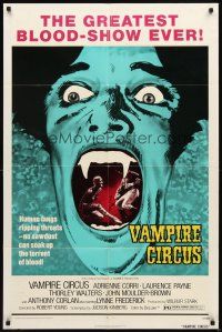 3g929 VAMPIRE CIRCUS 1sh '72 human fangs ripping throats, no sawdust can soak up all the blood!