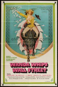 3g946 WANDA WHIPS WALL STREET 1sh '82 great Tom Tierney art of Veronica Hart riding bull, x-rated!
