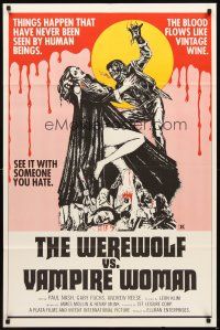 3g960 WEREWOLF VS VAMPIRE WOMAN 1sh '71 great artwork of wolfman attacking sexy girl!