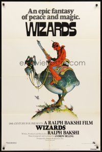 3g979 WIZARDS style A 1sh '77 Ralph Bakshi directed animation, cool fantasy art by William Stout!