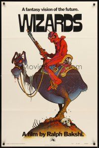 3g981 WIZARDS teaser 1sh '77 Ralph Bakshi directed animation, cool fantasy art by William Stout!