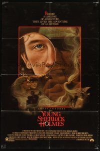 3g994 YOUNG SHERLOCK HOLMES 1sh '85 Steven Spielberg, Nicholas Rowe, really cool detective art!