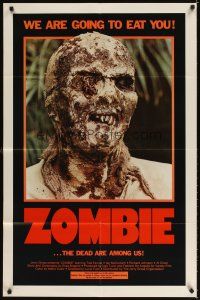3g998 ZOMBIE 1sh '79 Zombi 2, Lucio Fulci classic, gross c/u of undead, we are going to eat you!