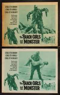3h070 BEACH GIRLS & THE MONSTER 8 LCs '65 classic schlocky grade-Z movie, wacky monster images!