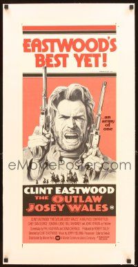 3j409 OUTLAW JOSEY WALES linen Aust daybill '76 Clint Eastwood, cool double-fisted artwork!
