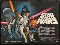 3j036 STAR WARS British quad '77 George Lucas classic sci-fi epic, art by Tom Chantrell!