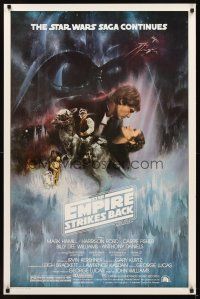 3j092 EMPIRE STRIKES BACK 1sh '80 George Lucas sci-fi classic, cool GWTW art by Kastel!