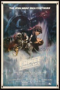 3j093 EMPIRE STRIKES BACK int'l 1sh '80 George Lucas sci-fi classic, cool GWTW art by Kastel!