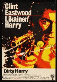 3j305 DIRTY HARRY Finnish '71 c/u of Clint Eastwood pointing gun, Don Siegel crime classic!