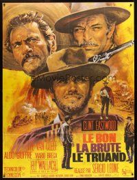 3j267 GOOD, THE BAD & THE UGLY French 1p R70s Clint Eastwood, Lee Van Cleef, Jean Mascii art!
