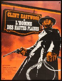 3j397 HIGH PLAINS DRIFTER French 1p '73 Michel Landi art of Clint Eastwood holding gun & whip!