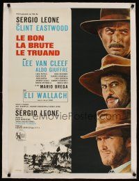 3j254 GOOD, THE BAD & THE UGLY linen French 23x32 '68 Eastwood, Van Cleef, Wallach, Sergio Leone