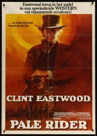 3j421 PALE RIDER German 33x47 '85 great artwork of cowboy Clint Eastwood by David Grove!